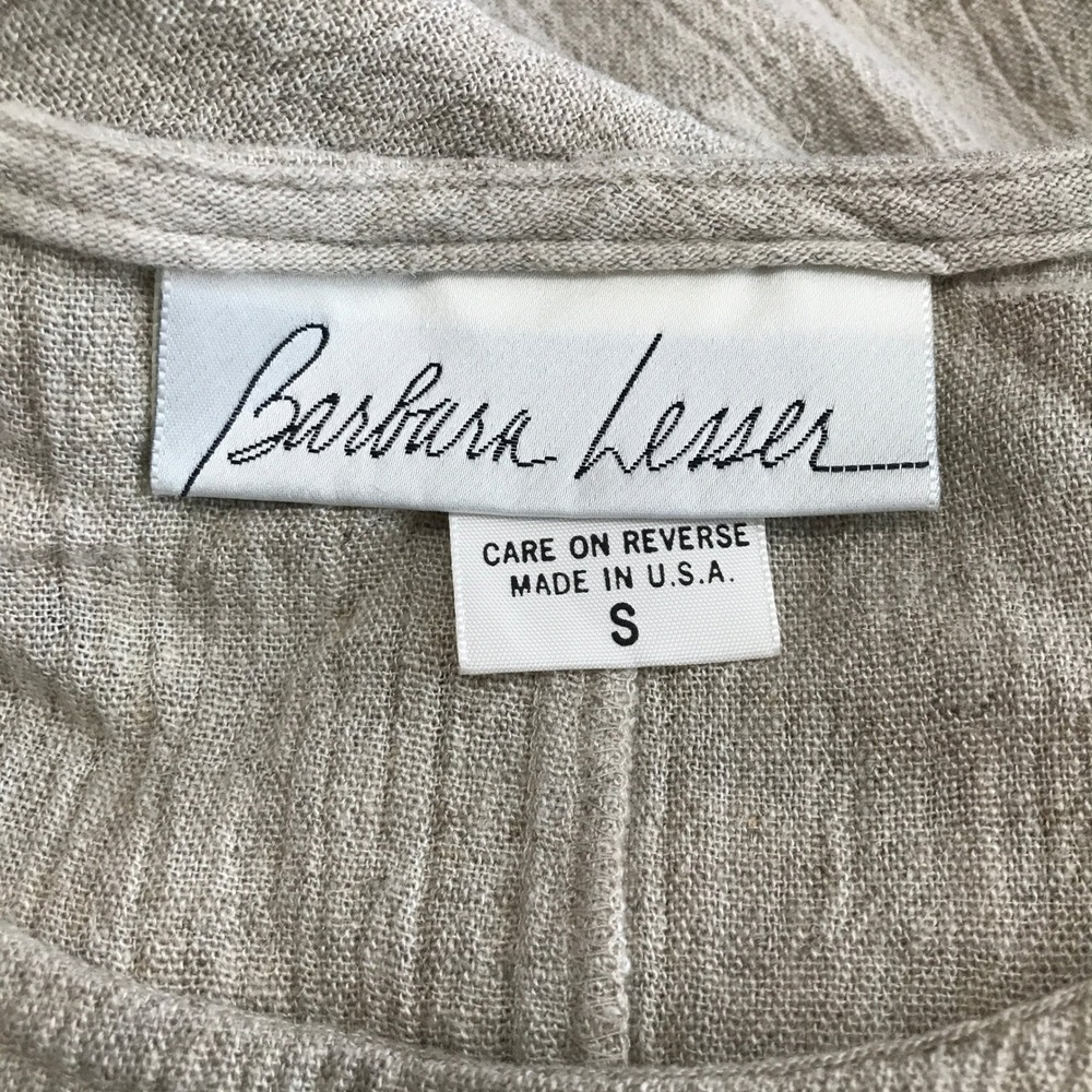 Barbara Lesser Womens Small Flax Rayon Blend Midi Dress Beige Short Sleeve - Picture 5 of 8